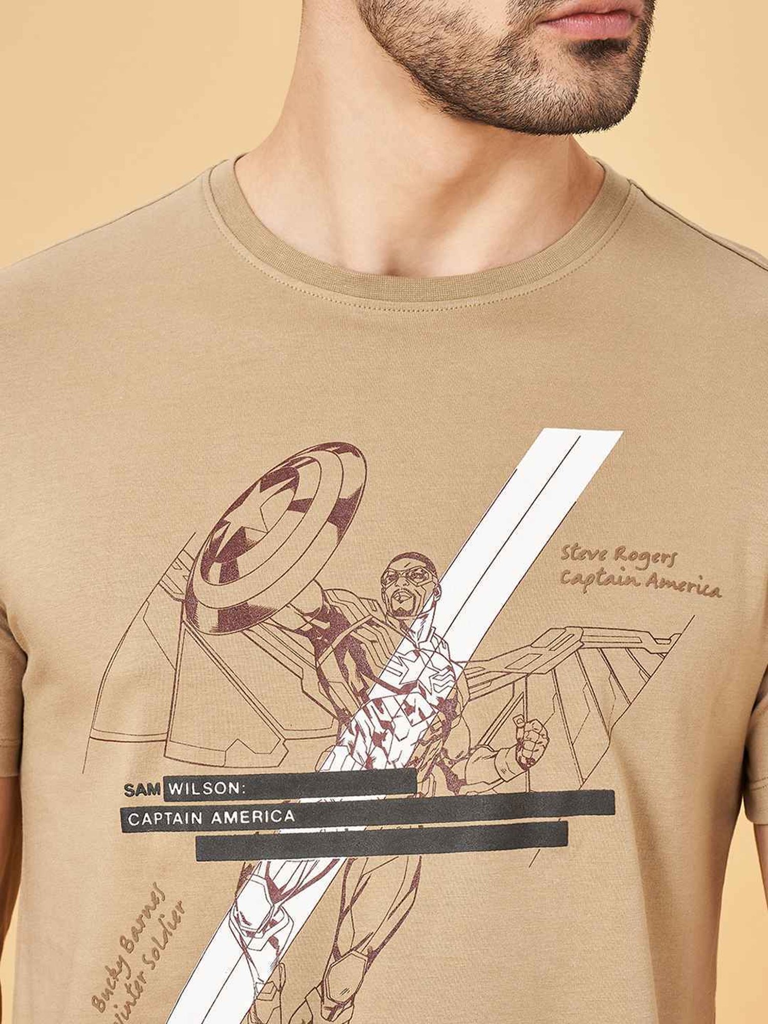 Sf Jeans By Pantaloons Ecru Cotton Slim Fit Printed T-Shirt