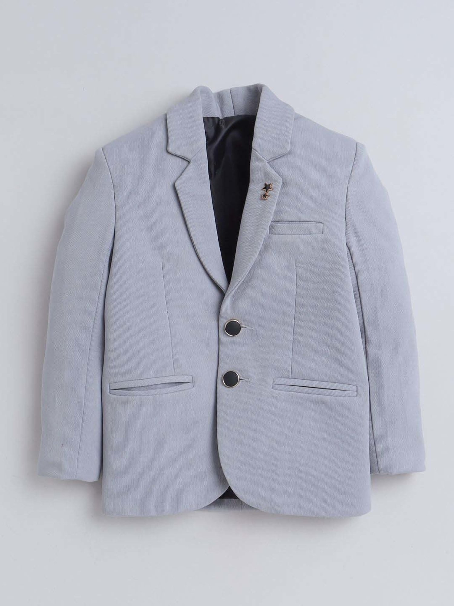 Fourfolds Boys Grey Solid Full Sleeves Blazer