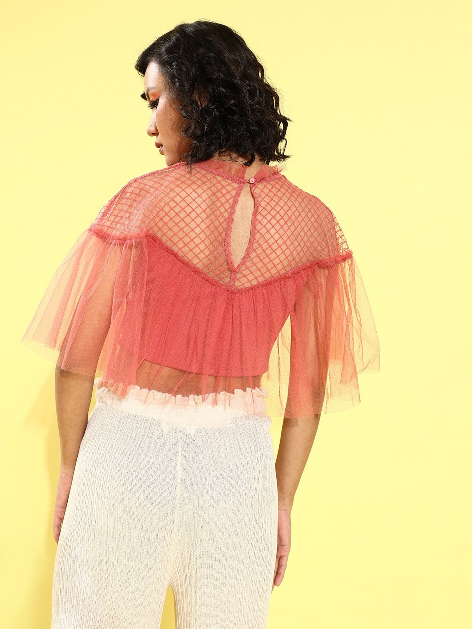 KASSUALLY Peach Lace Crop Top