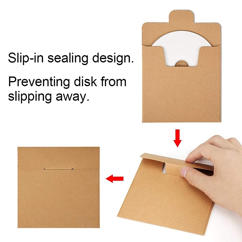 CD Sleeves 100 Packs Kraft Paper Envelopes 5 x 5 Inches Brown DVD Paper Cardboard Envelopes CD Paper Storage Holder Covers