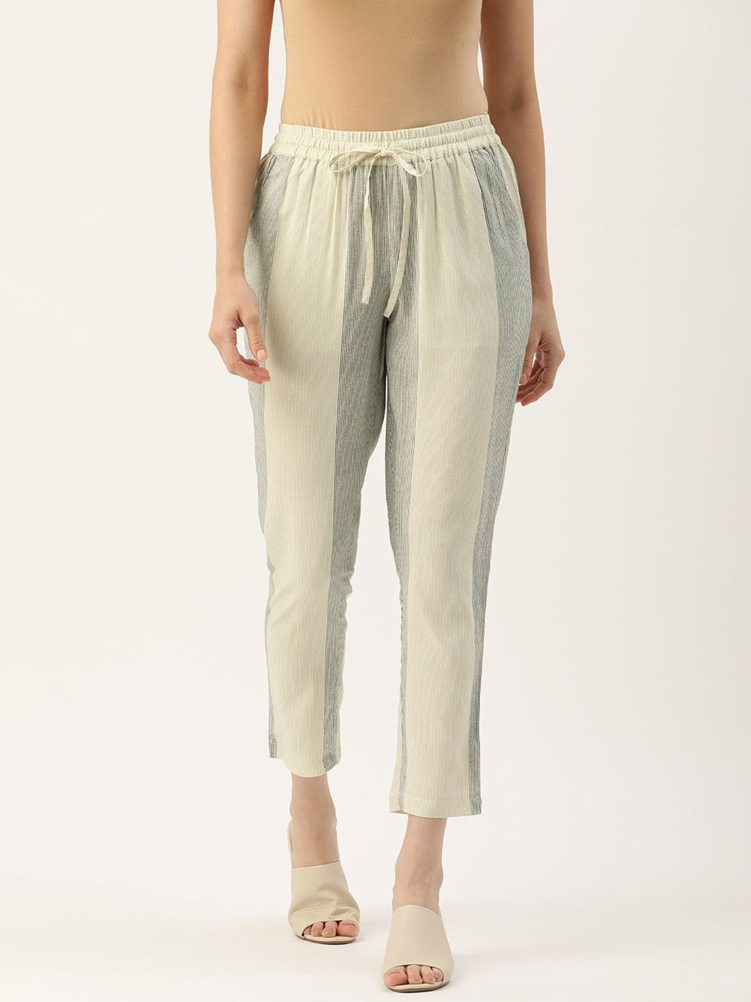 Amukti Off-White Striped Pants