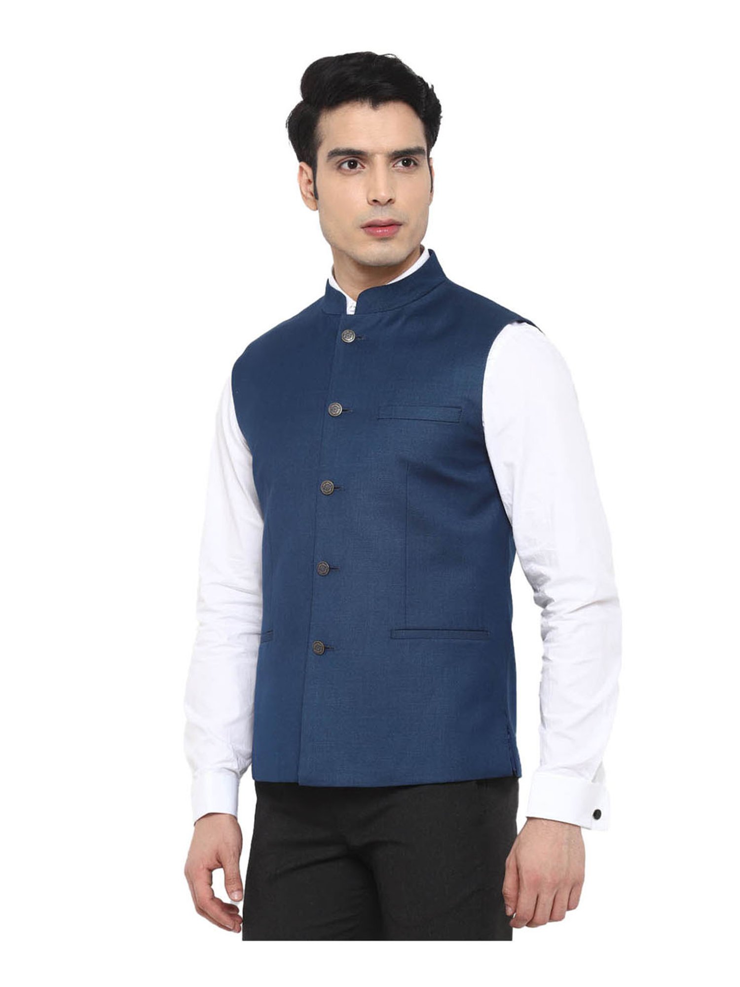 Turtle Blue Regular Fit Nehru Jacket