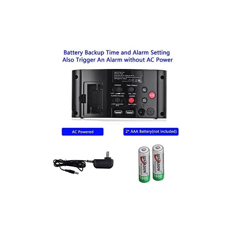 Alarm Clock for Bedrooms 7 LED Large Display Slider Dimmer 1224 H 2 USB Chargers Loud Alarm for Heavy Sleepers 7 Color Night Light Alarm Clock for Kids Boy Girl Travel Desk Nightstand