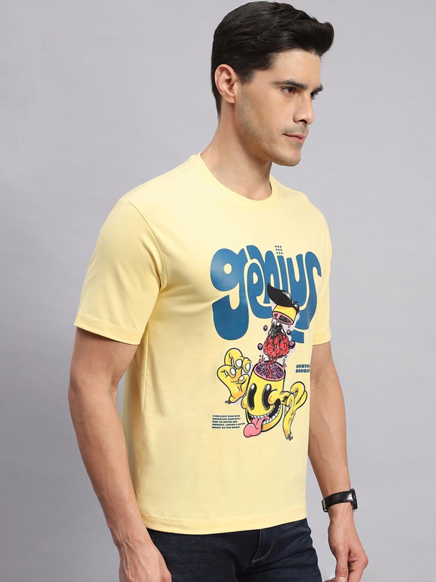 Rock.it Yellow Cotton Regular Fit Printed T-Shirt