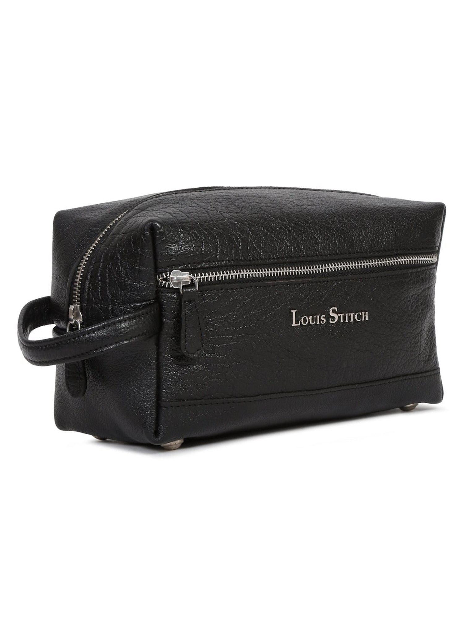 Louis Stitch Jet Black Leather Medium Toiletry Pouch