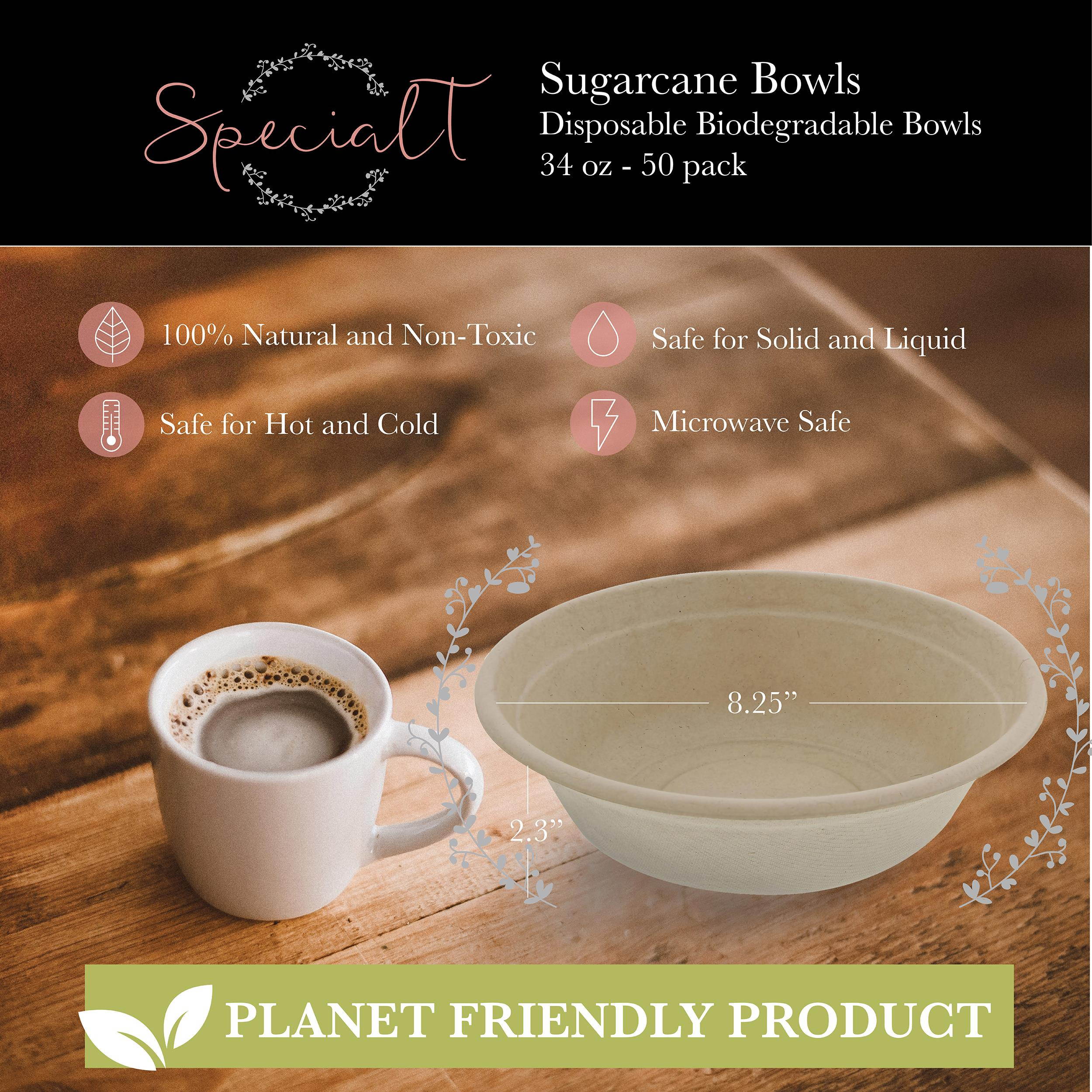 SpecialT | Sugarcane Bowls Disposable Bowls Biodegradable Bowls 34-Ounce 50-Pack