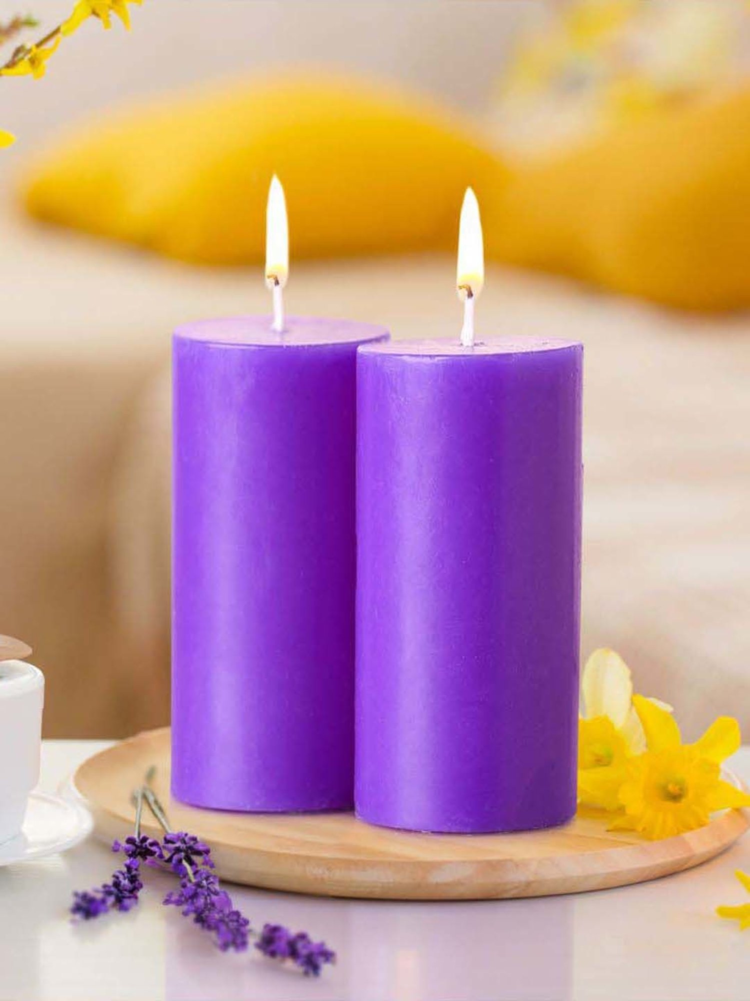 IRIS Purple Home Fragrances Lavender Fragrance Pillar Candles - Set of 2