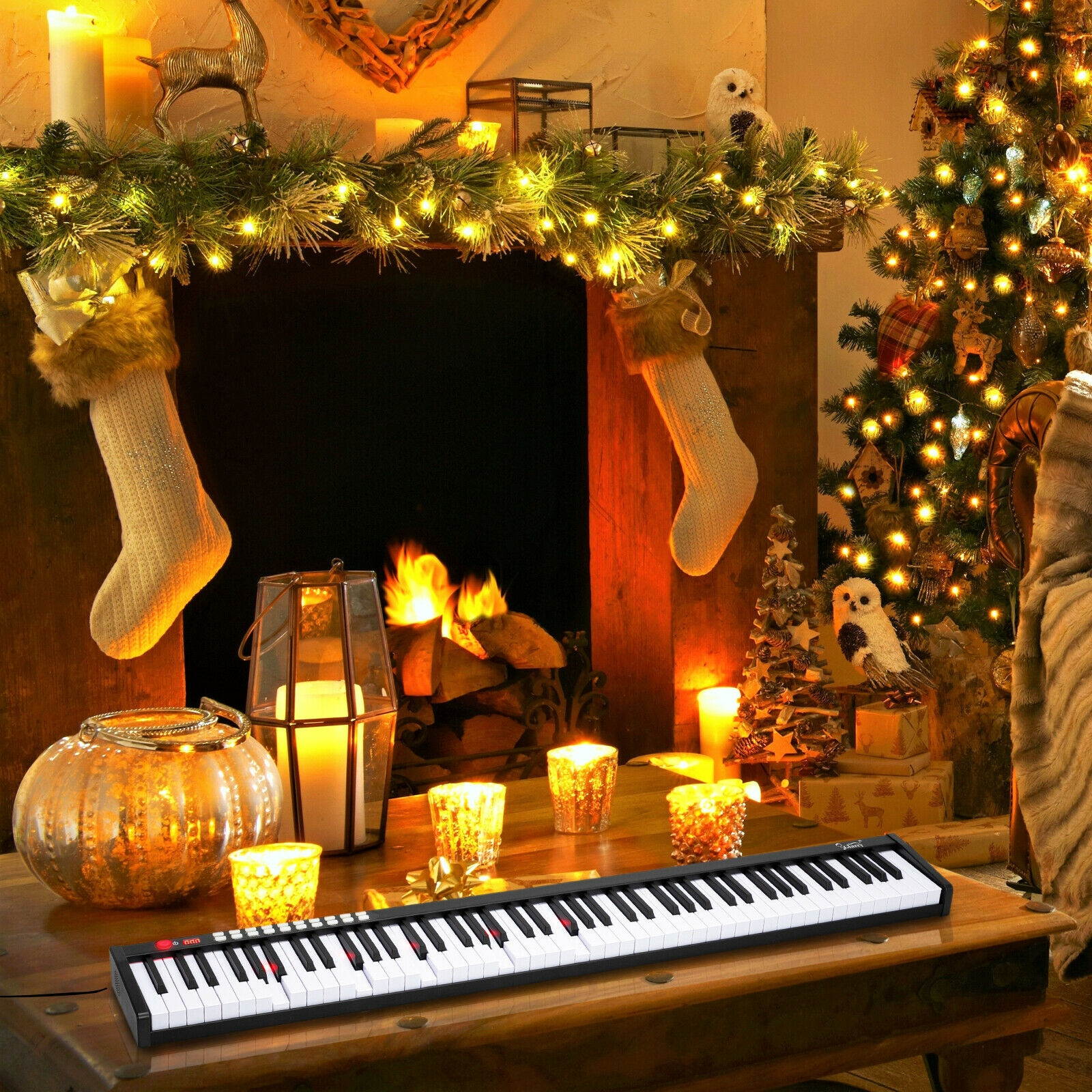 Lighted Portable 88 Key Piano Keyboard Electric Home  Bluetooth Black