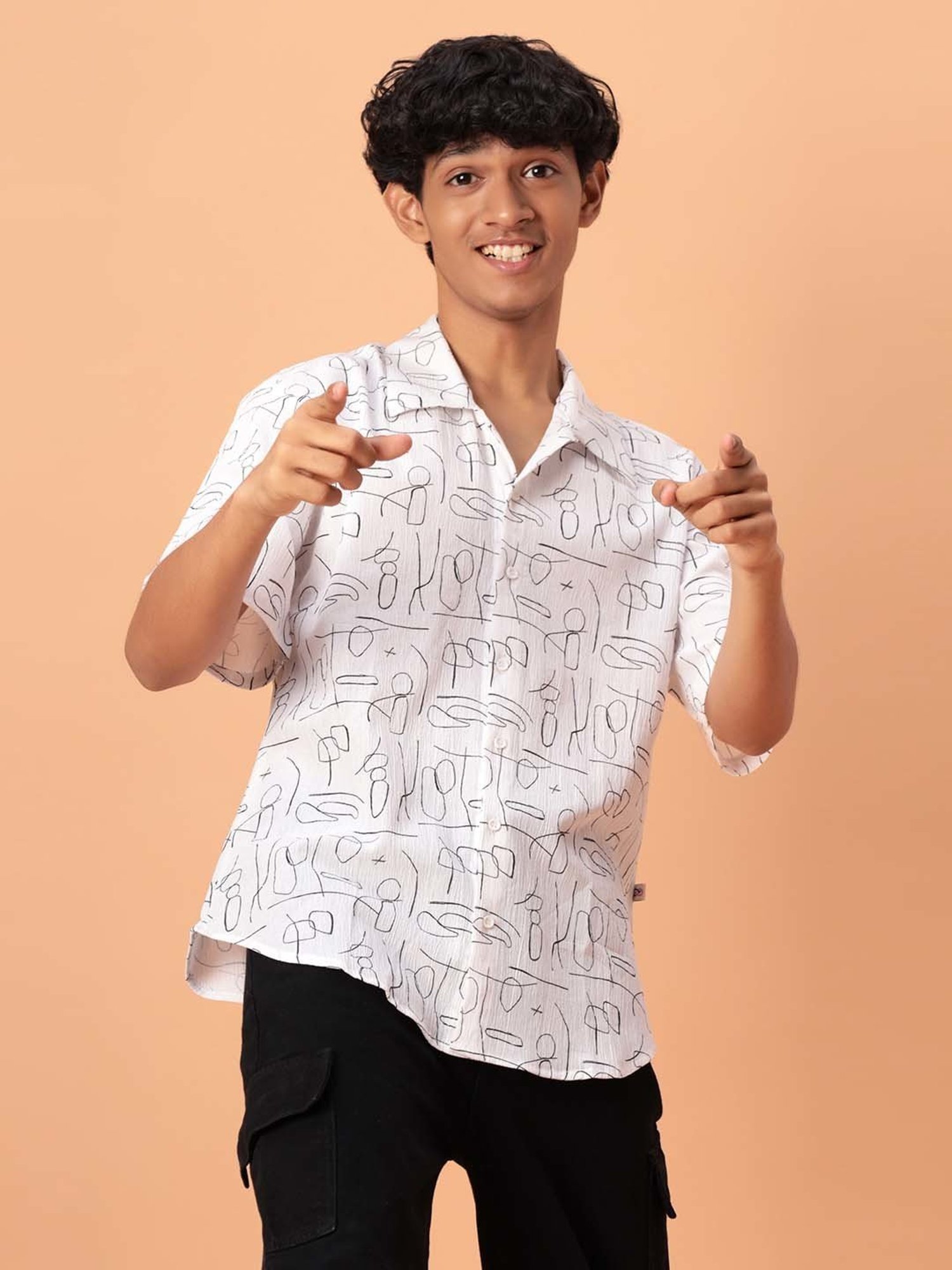 TeenTrums Kids White Cotton Printed Shirt