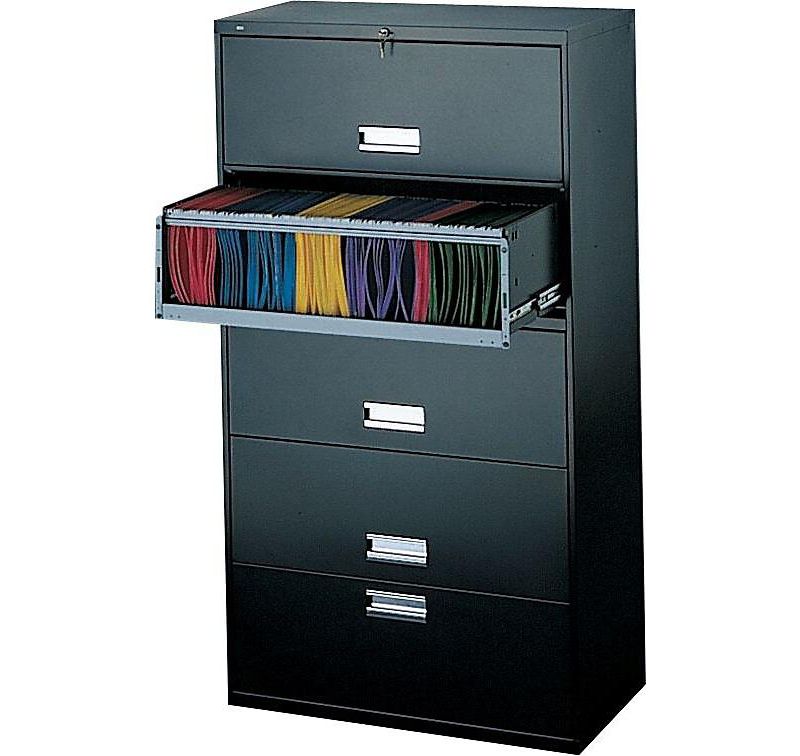 HON 600 Series Five-Drawer Lateral File 30w x 18d Black 675LP