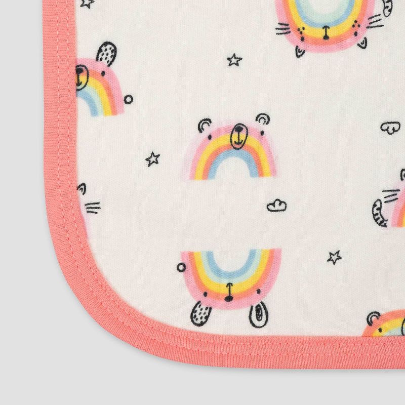 Gerber Baby Girls' 4pk Rainbow Print Interlock and Terry Burp Cloth Set - Pink