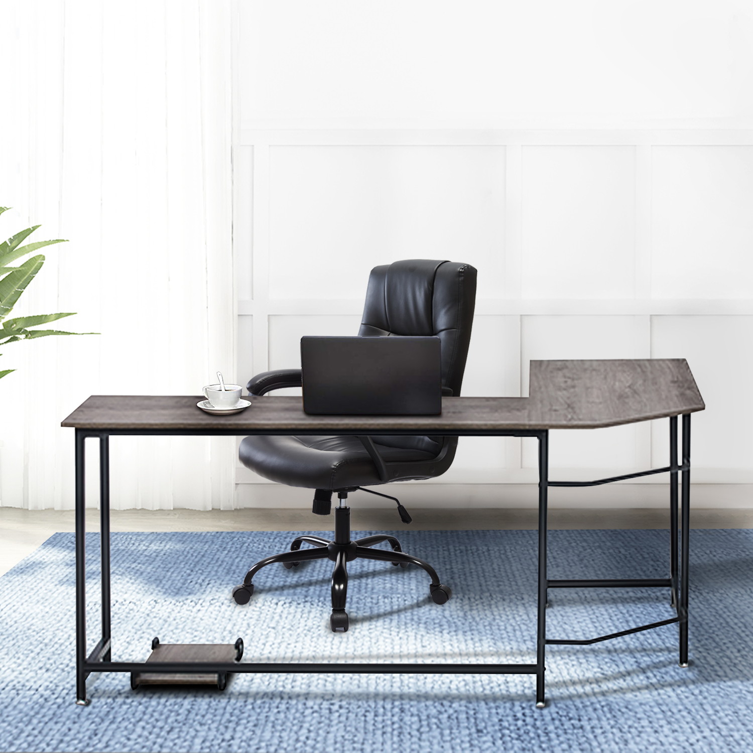 66'' L-shaped Desk Home Office Desk Computer Desk Gaming Desk Large Workstation with CPU Stand and Steel Structure