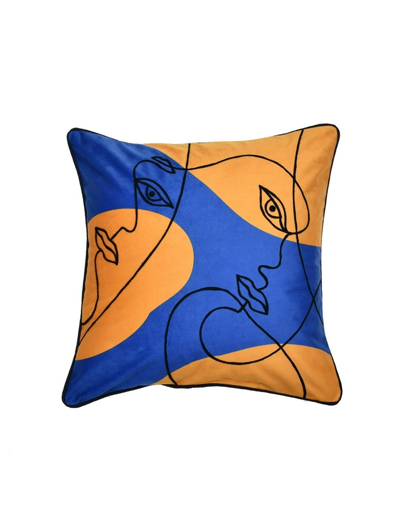 @home by Nilkamal Abstract Chambray Cushion Cover|Pack of 1|16 x 16 inches|Blue & Yellow