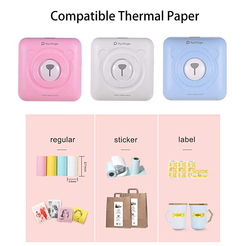 GOOJPRT PeriPage Mini Pocket Wireless BT Thermal Printer Picture Photo Label Memo Receipt Paper Printer with USB Cable Support for Android iOS Smartphone Windows