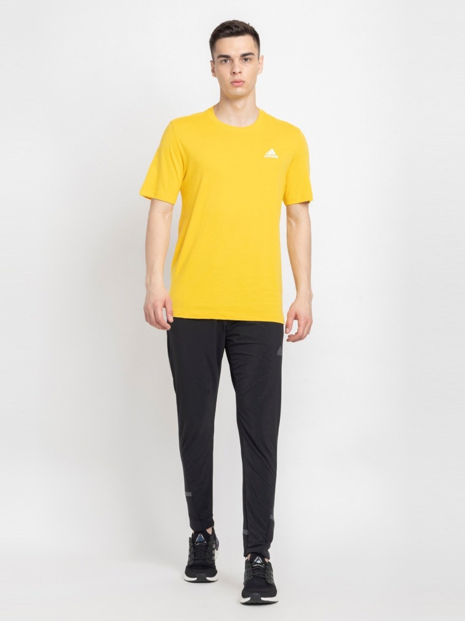 Adidas Yellow Cotton Regular Fit Sports T-Shirt
