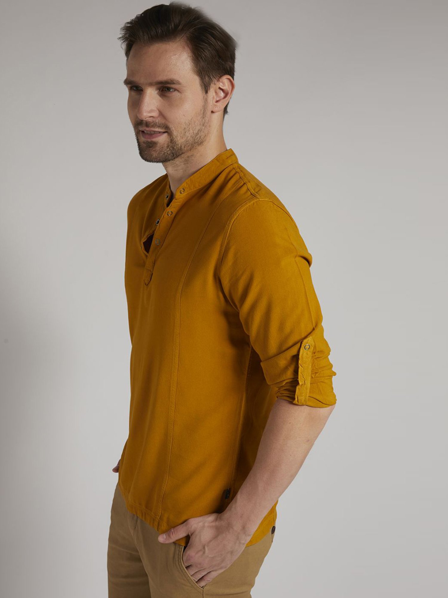 Identiti Mustard Tapered Fit Short Kurta