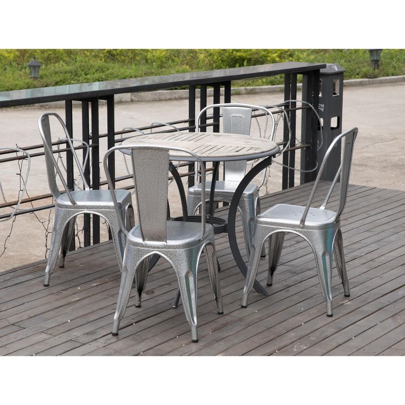 Bold Tones Silver Industrial Metal Dining Bistro Chair with Back