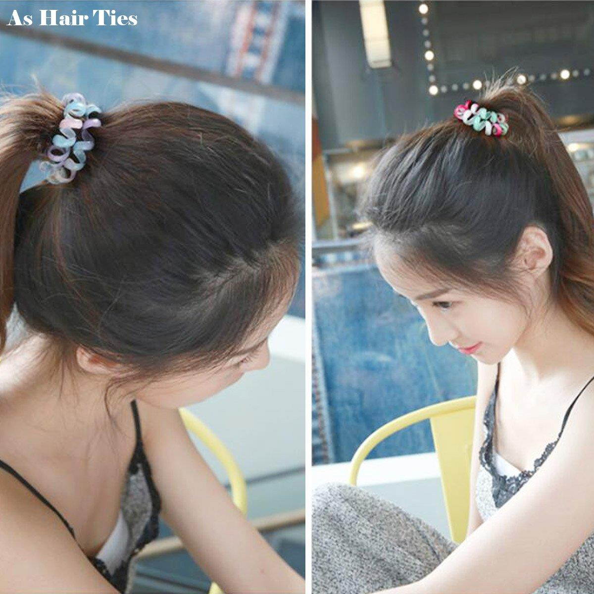 QY 10PCS Colorful Bright Assorted Colors Plastic Spiral Coil Wrist Band Key Ring Chain (Pattern O)