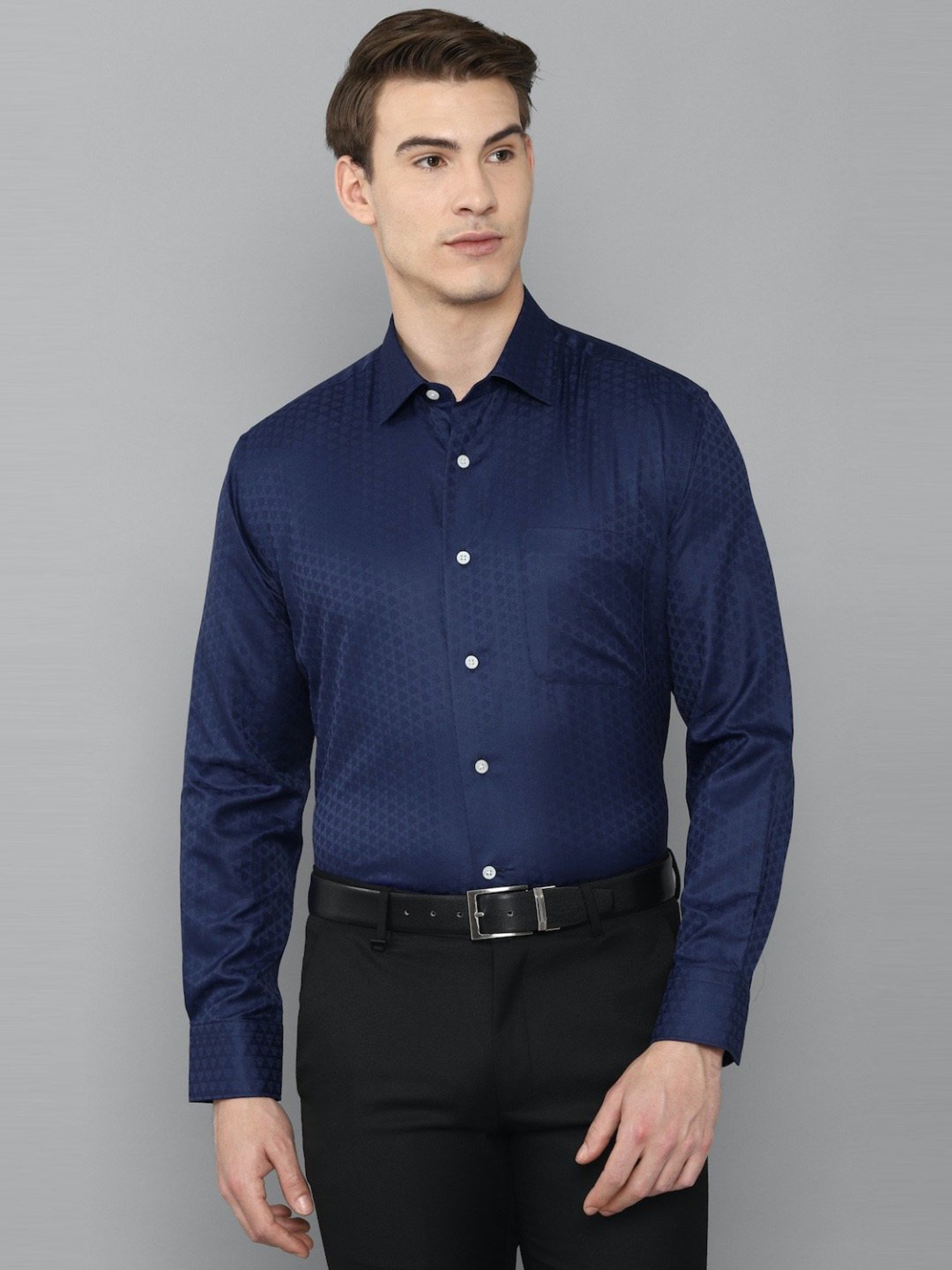 Luxure By Louis Philippe Navy Cotton Regular Fit Shirt