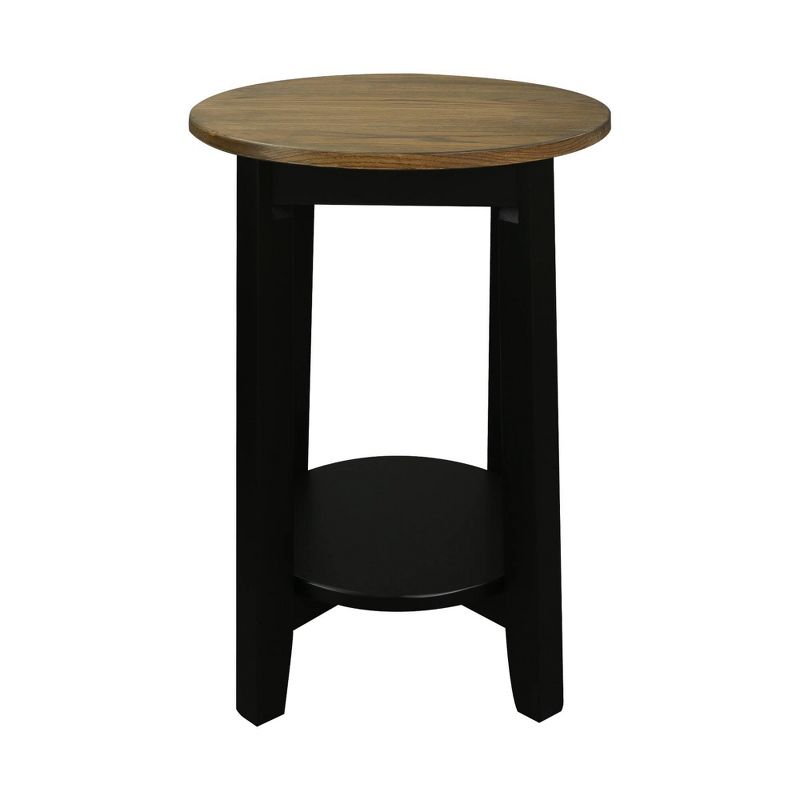 American Oak Top Round End Table Forest Gray/Black - Flora Home