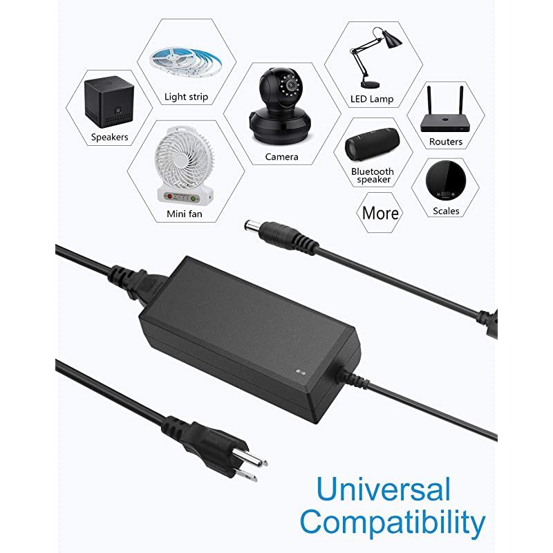 24V DC Power Supply 2A 48W ACDC Adapter 100~240V AC to DC 24 Volt 2 Amp Converter 24 vdc 2000mA 18A 15A 13A 12A with 55mmx 25mm 21mm Plug for LED Strip Light CCTV Camera DC Pump Fan