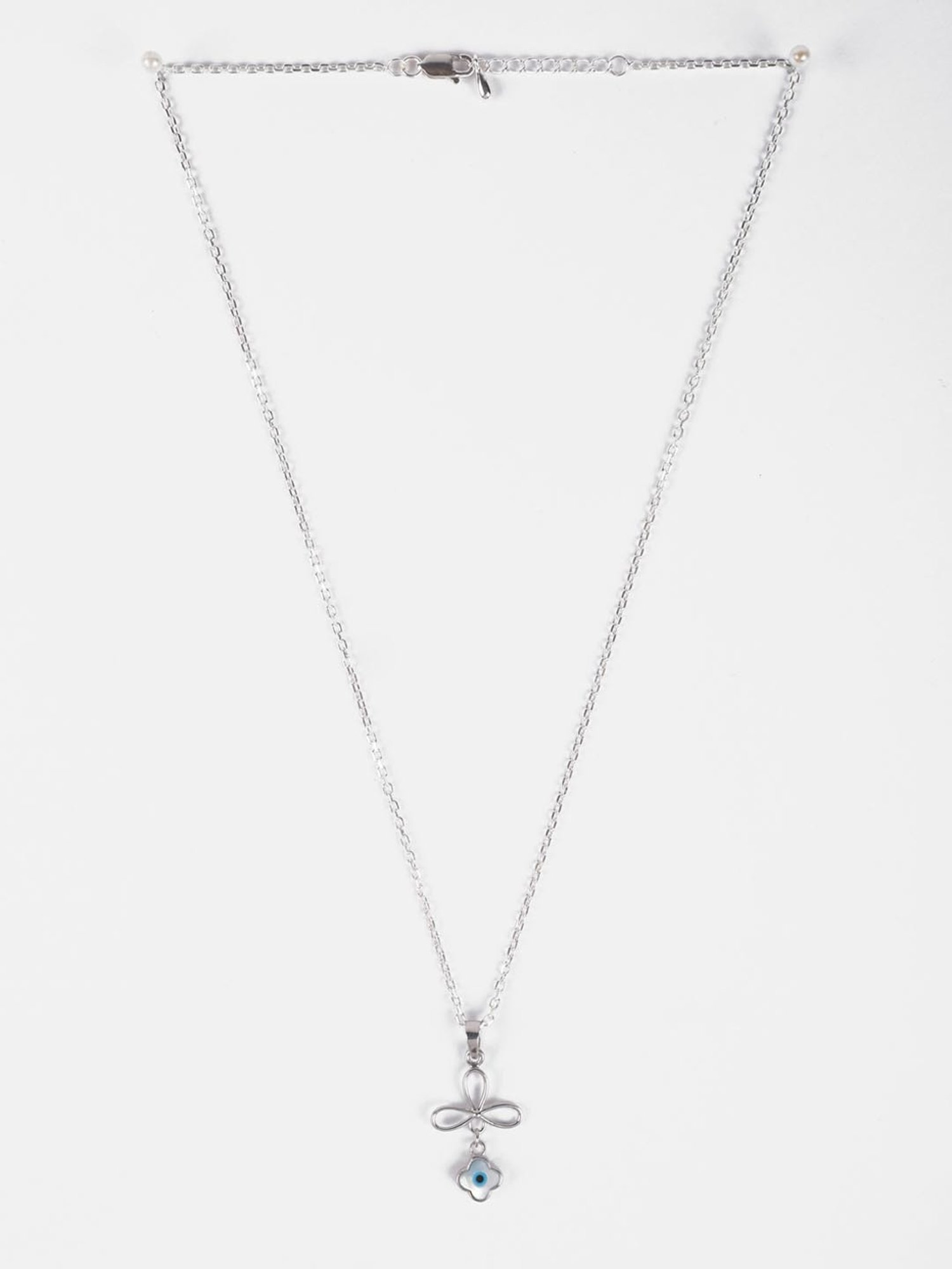 Clara 92.5 Sterling Silver Evil Eye Flower Pendant with Chain for Women