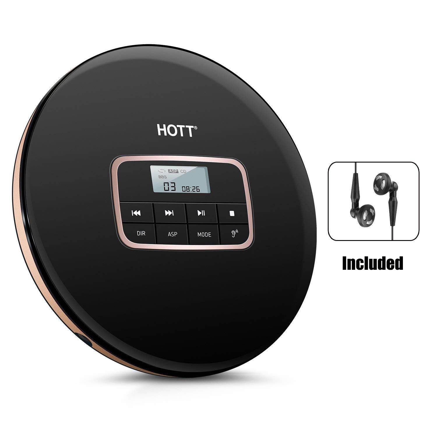 Portable CD Player HOTT Personal Compact Disc Player LCD Display with Stereo Earbuds Electronic Skip Protection Anti-Shock Function Black