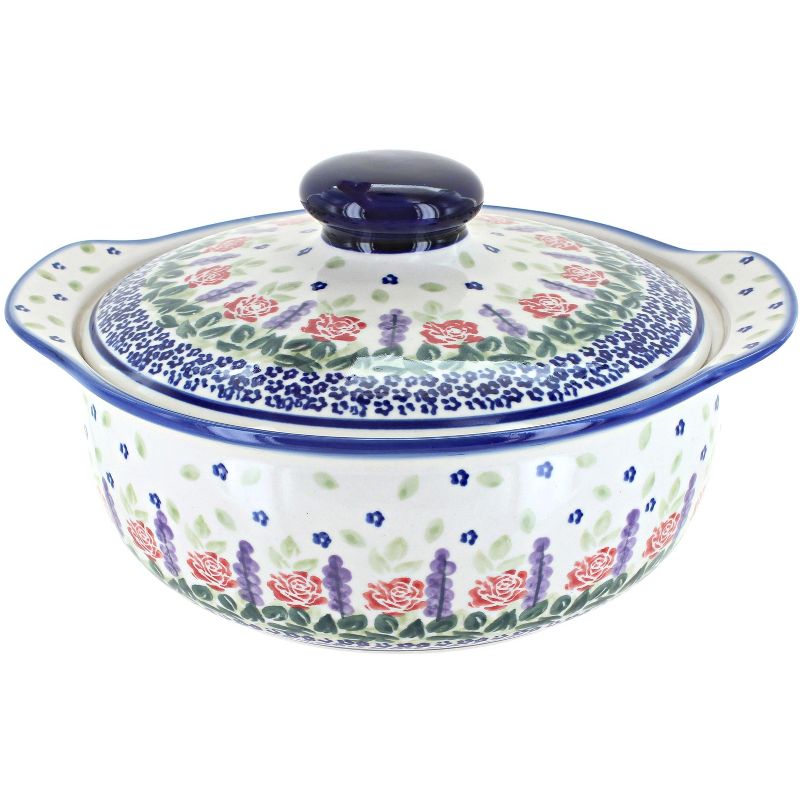 Blue Rose Polish Pottery Roses Are Red Round Covered Baker