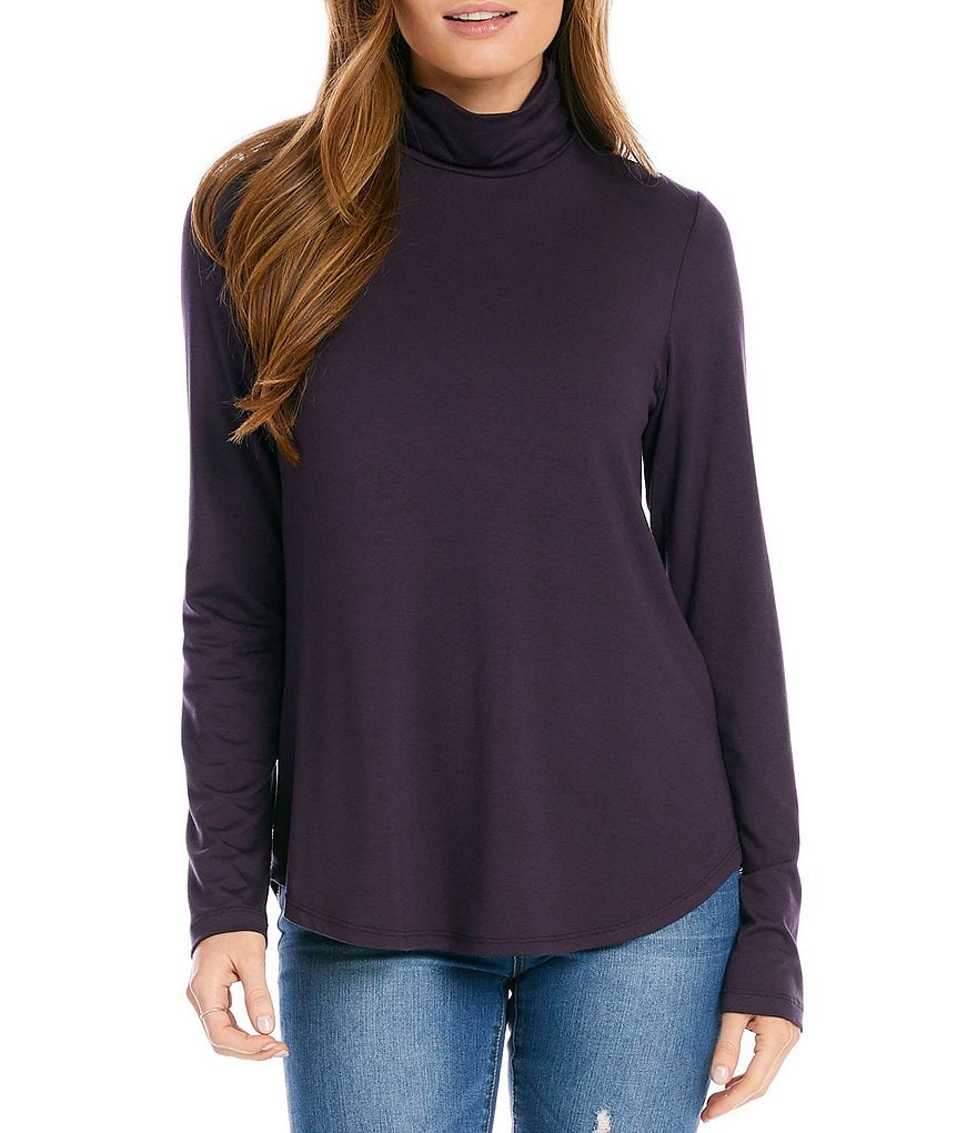 Karen Kane Long Sleeve Curved Hem Jersey Knit Turtleneck