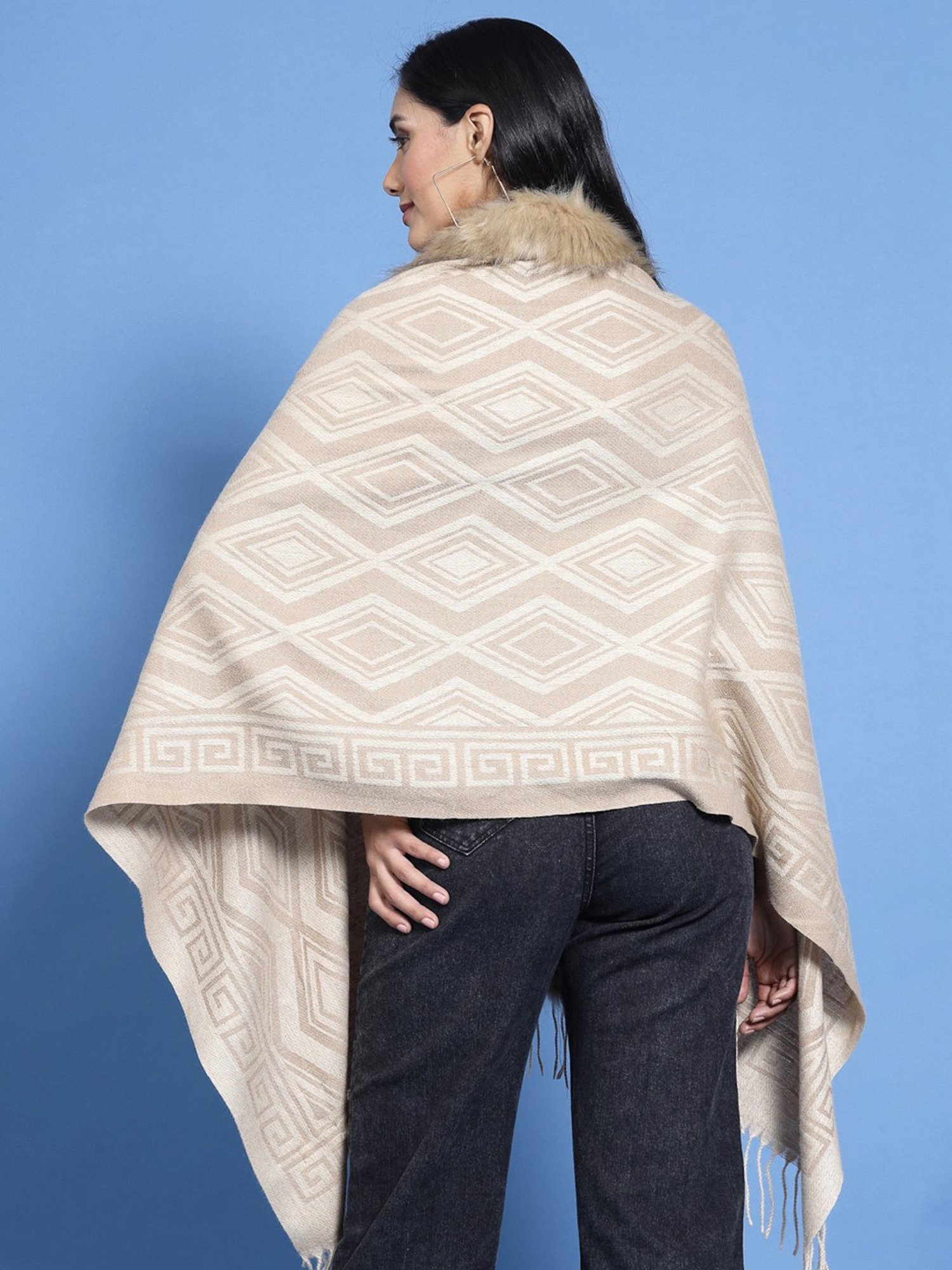 Mafadeny Beige Printed Poncho