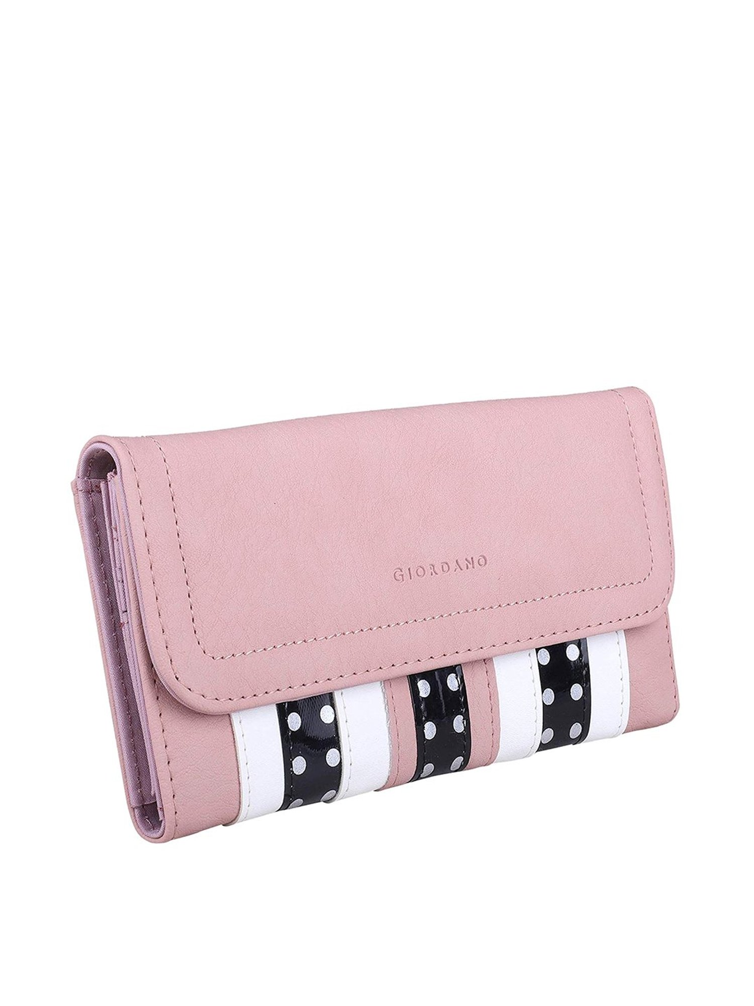 Giordano Pink & Black Paneled Tri-Fold Wallet for Women