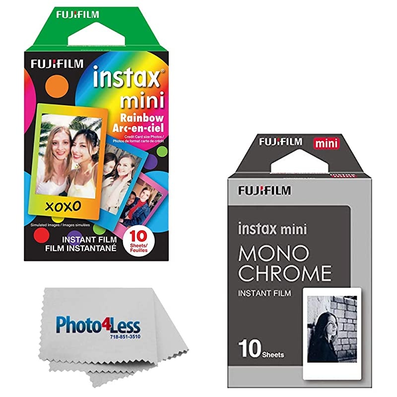 Instax Mini Instant Film Monochrome 10 Exposures +  Instax Mini Instant Film Rainbow 10 Exposures