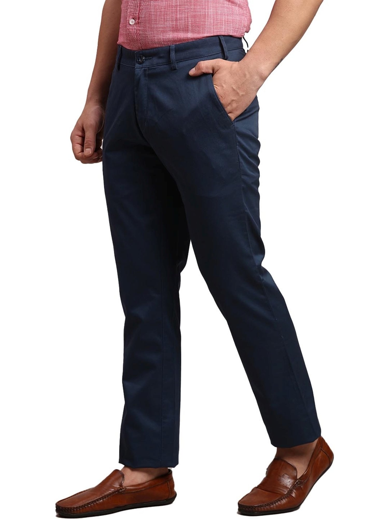 ColorPlus Blue Cotton Slim Fit Trousers
