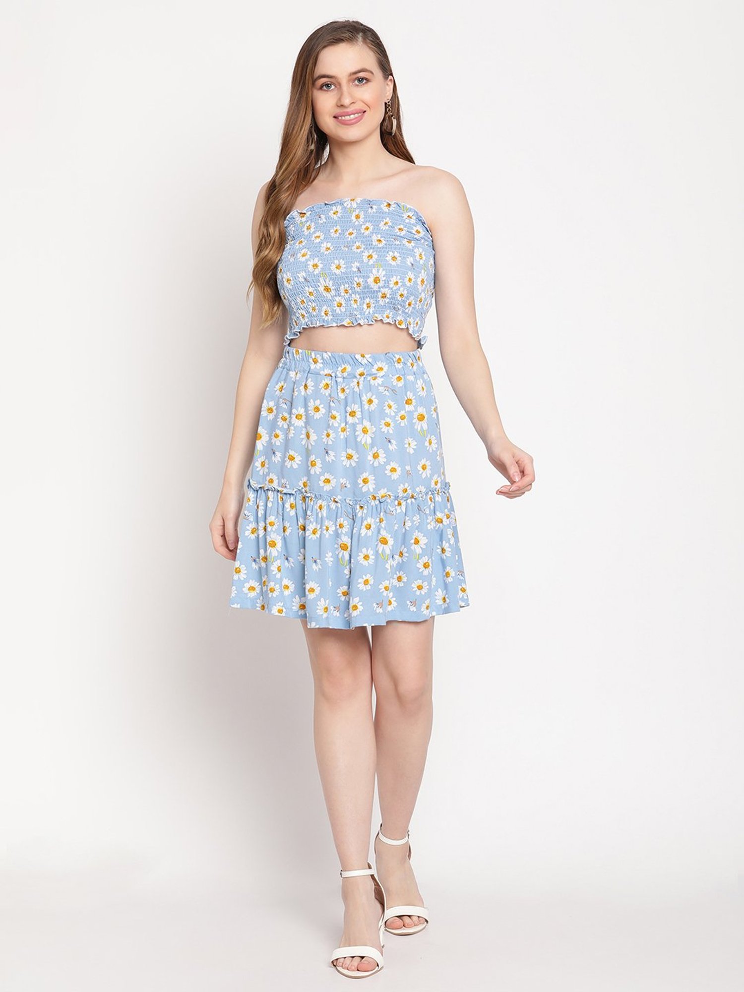 TAG 7 Blue Printed A-Line Skirt