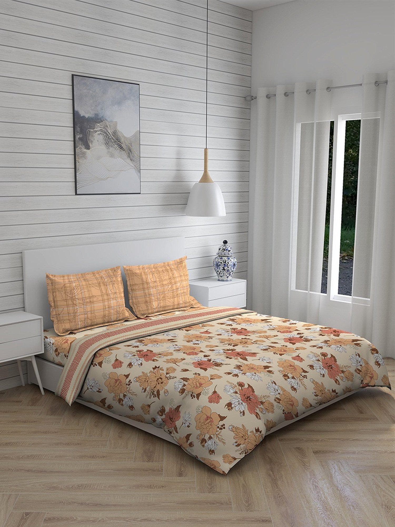 Layers Roma Floral Orange 120 TC Cotton Double Bedding Set