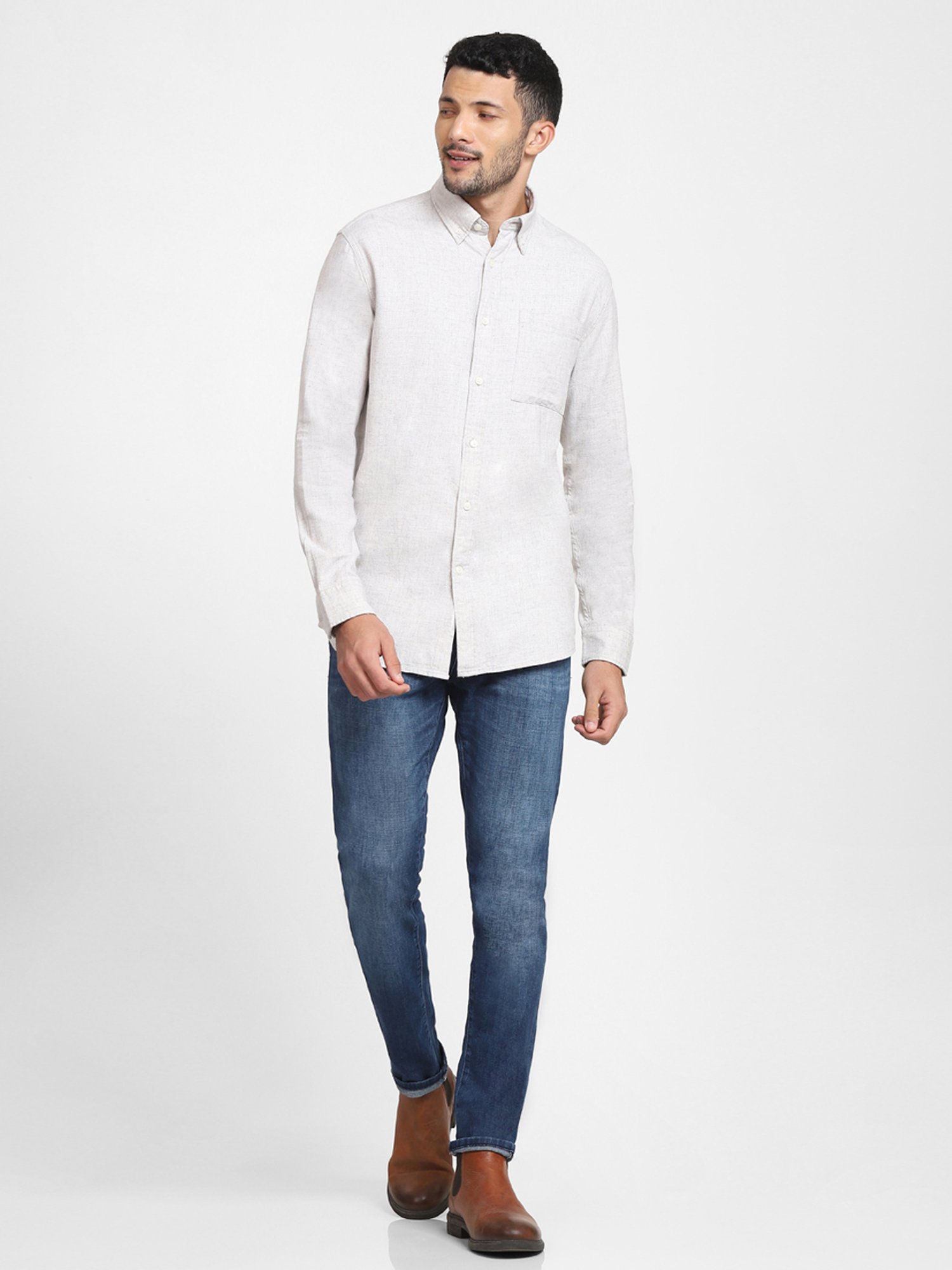 SELECTED HOMME Oatmeal Cotton Regular Fit Shirt