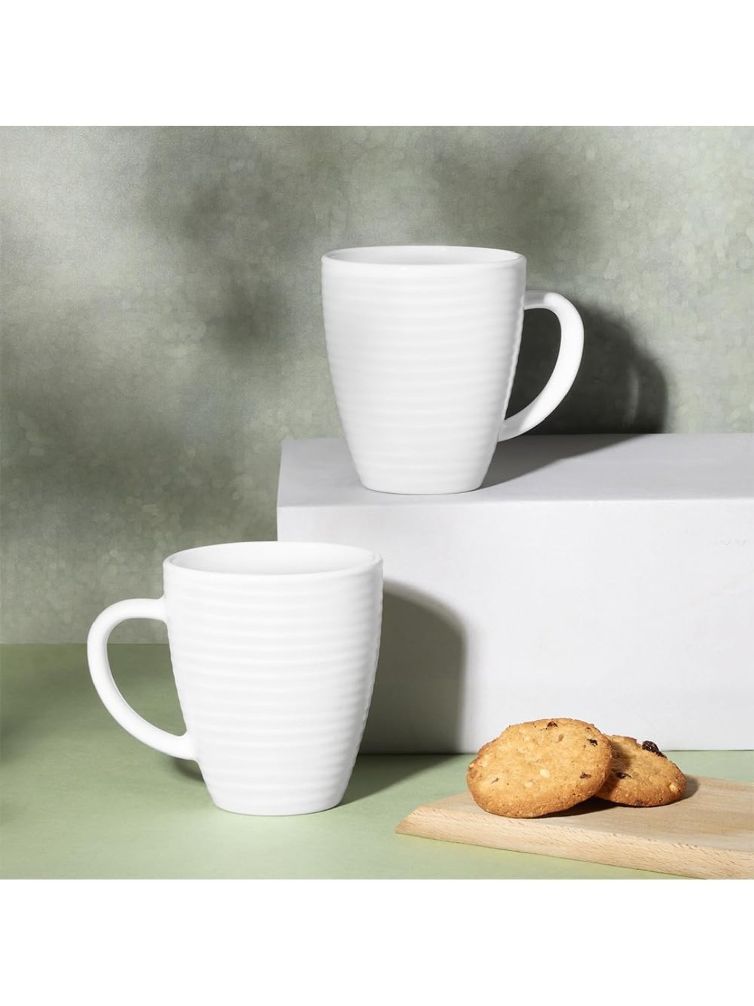 Larah by Borosil White Ceramic Mugs - Set of 2 240ml