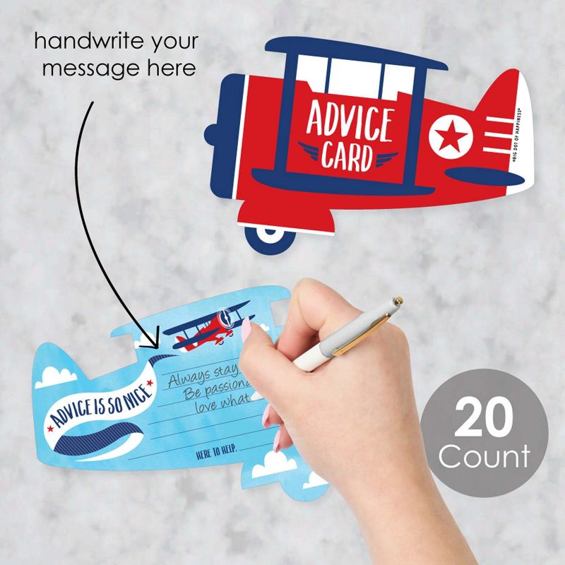 Big Dot of Happiness Taking Flight - Airplane - Wish Card Vintage Plane Baby Shower Activities - Shaped Advice Cards Game - Set of 20