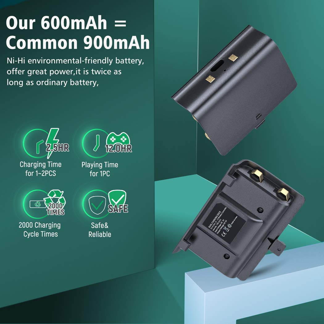 OIVO Xbox One Controller Charger, Dual Charging Station with Updated LED Strap, Remote Charger Dock for Xbox One/S/X/Elite Controller - 2 Rechargeable Battery Packs Included