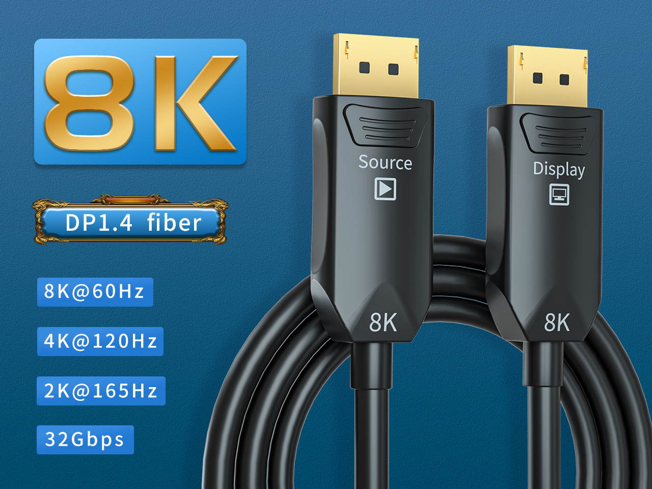 DP Cable , DP 1.4 Cable 8K@60Hz,4K@144Hz, DisplayPort to DisplayPort Nylon Braided Cord, HBR3, 32.4Gbps, HDP, HDCP 2.2, Compatible with Gaming Monitor Cable,3D film, Laptop PC TV, etc