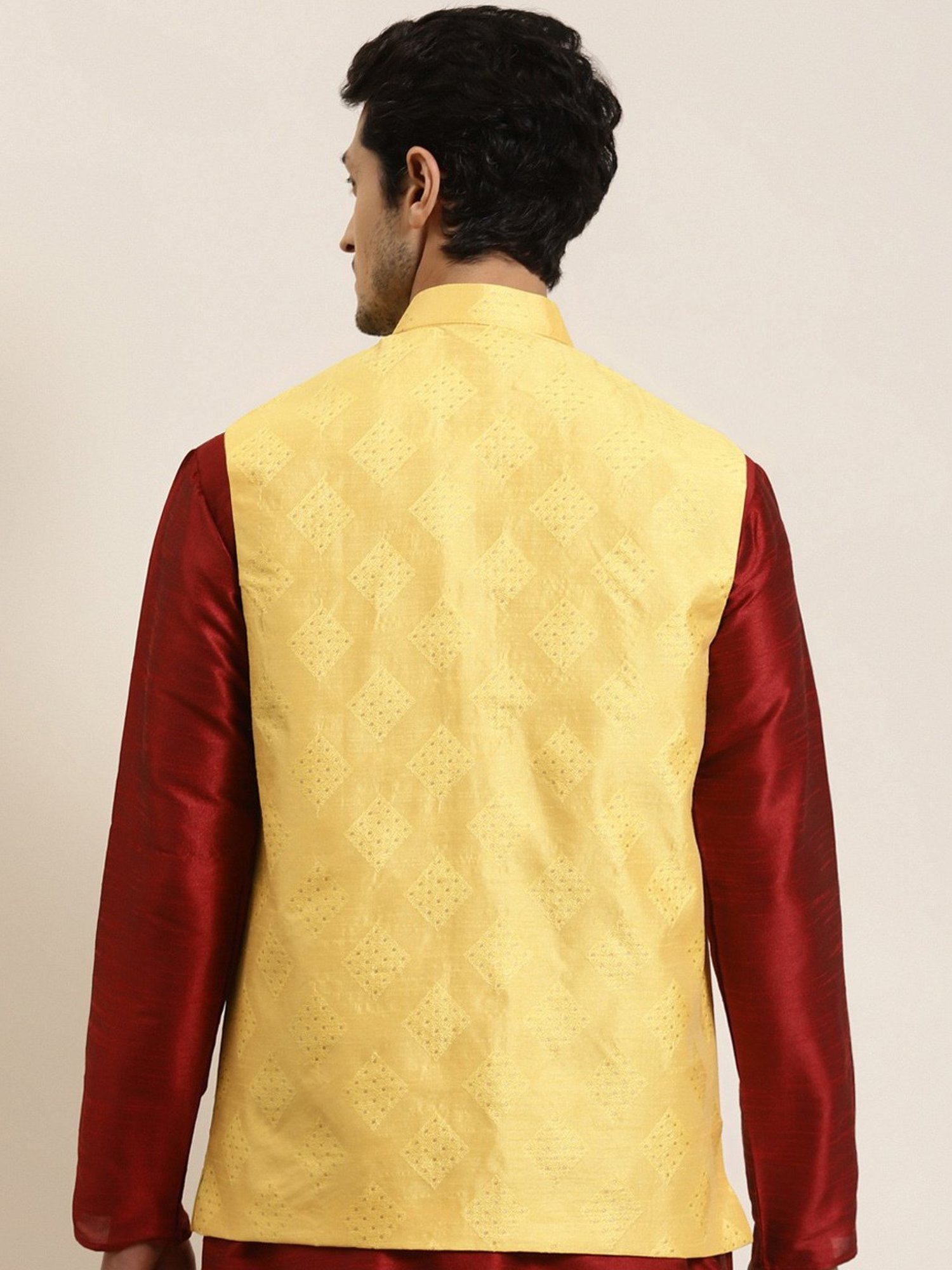 Sojanya Yellow Regular Fit Self Pattern Nehru Jacket