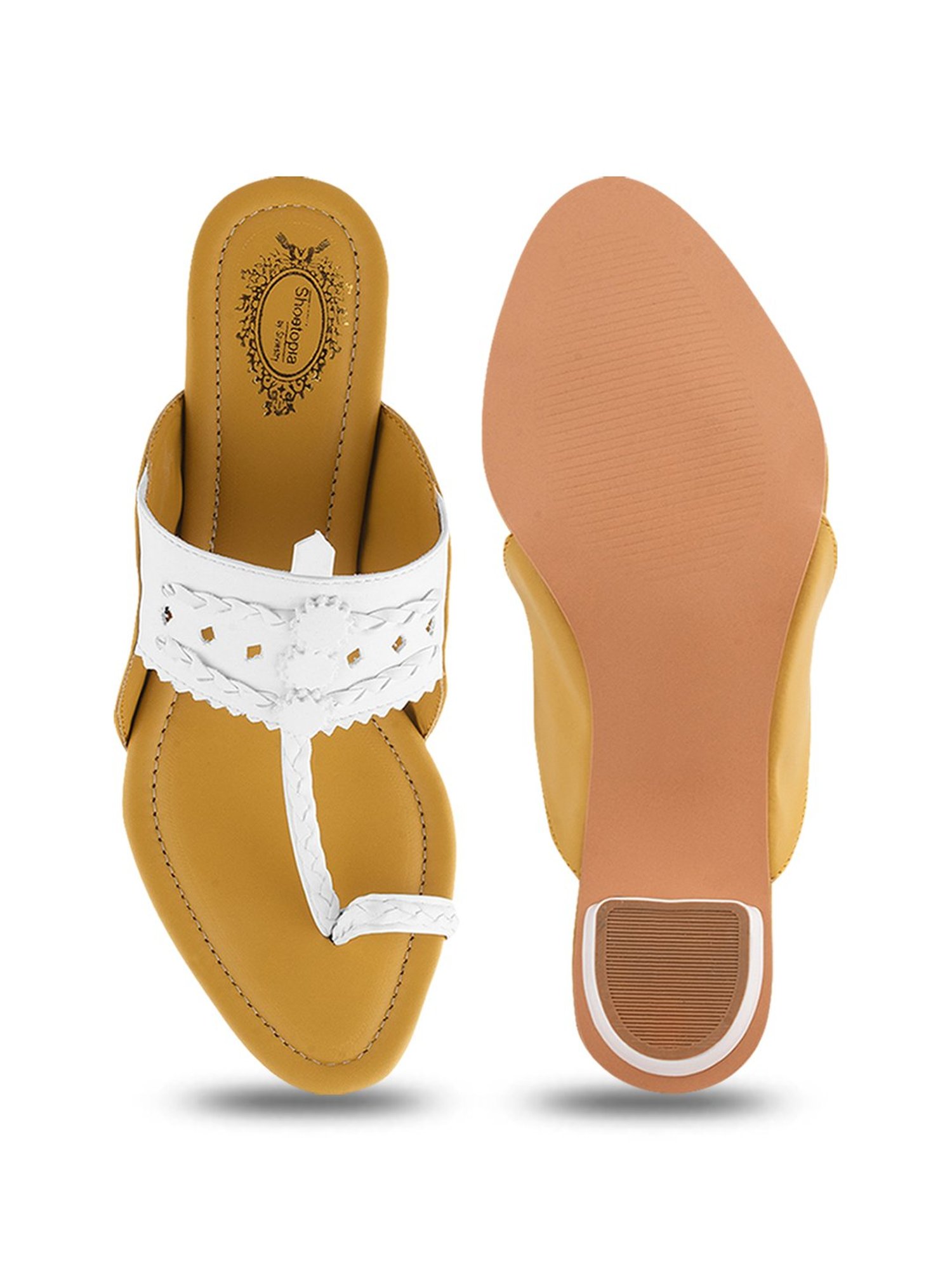 Shoetopia Women's Pearl White Kolhapuri Sandals