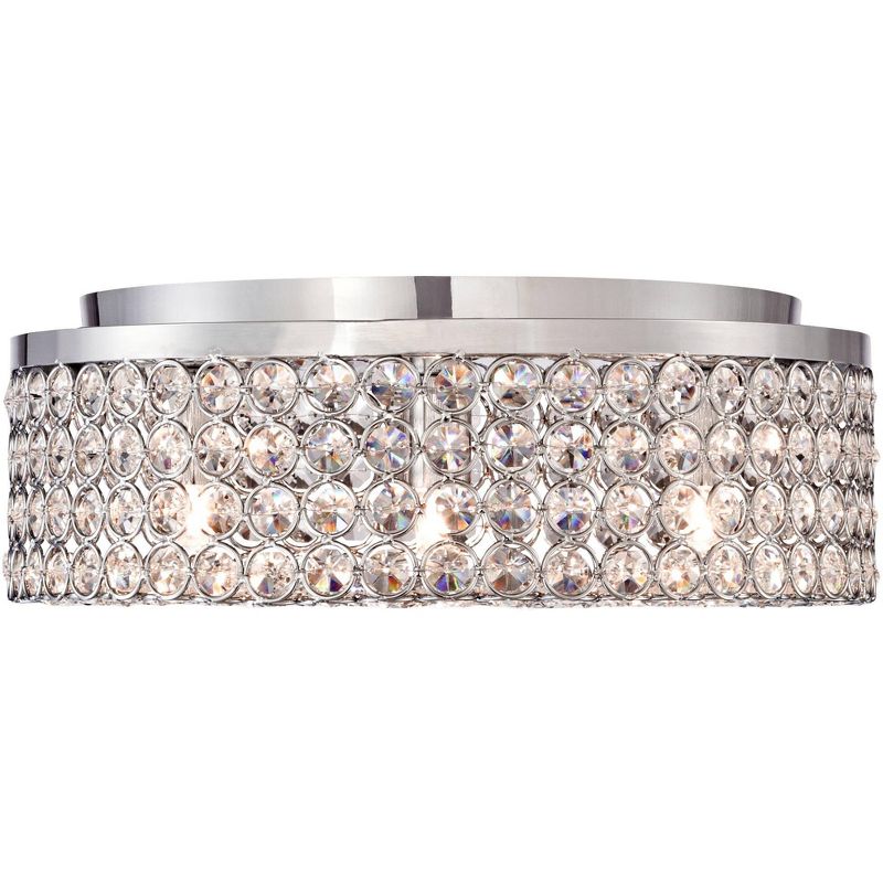 Vienna Full Spectrum Modern Ceiling Light Flush Mount Fixture Chrome Drum 12" Wide Crystal for Bedroom Kitchen Living Room Hallway