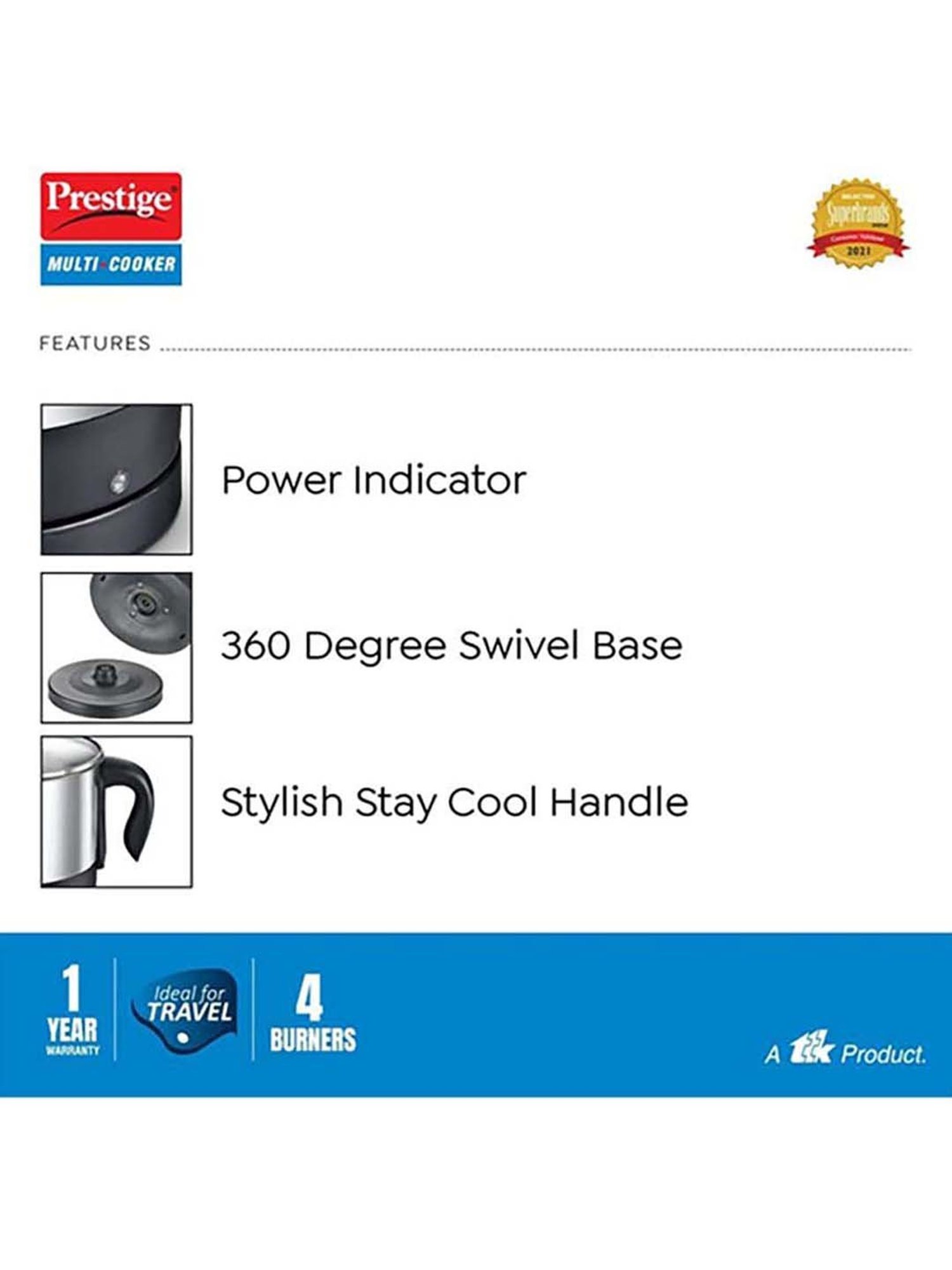 Pigeon Rice Cooker 700W, 1.8L with Single pot & Measuring Cup (Red)