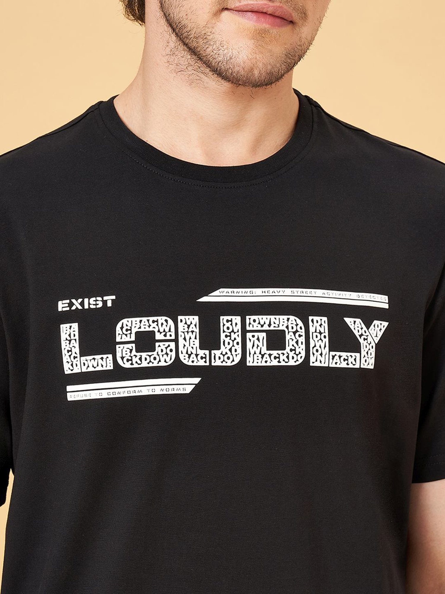 Street 808 by Pantaloons Jet Black Regular Fit Printed T-Shirt