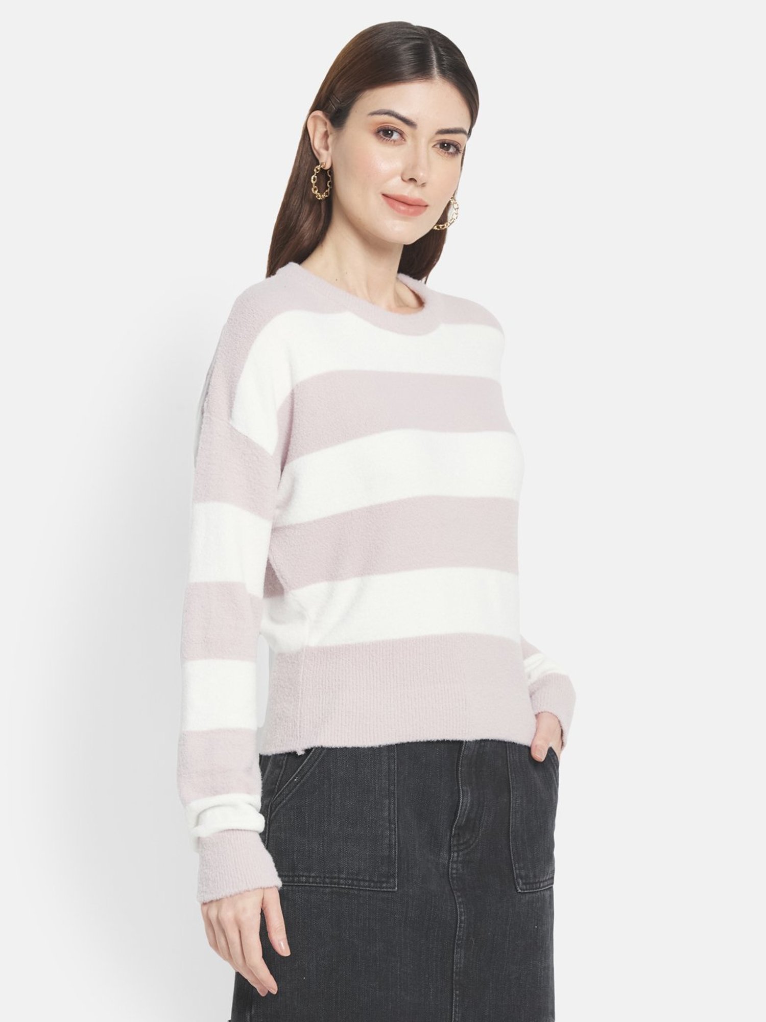 METTLE Purple & White Striped Pullover