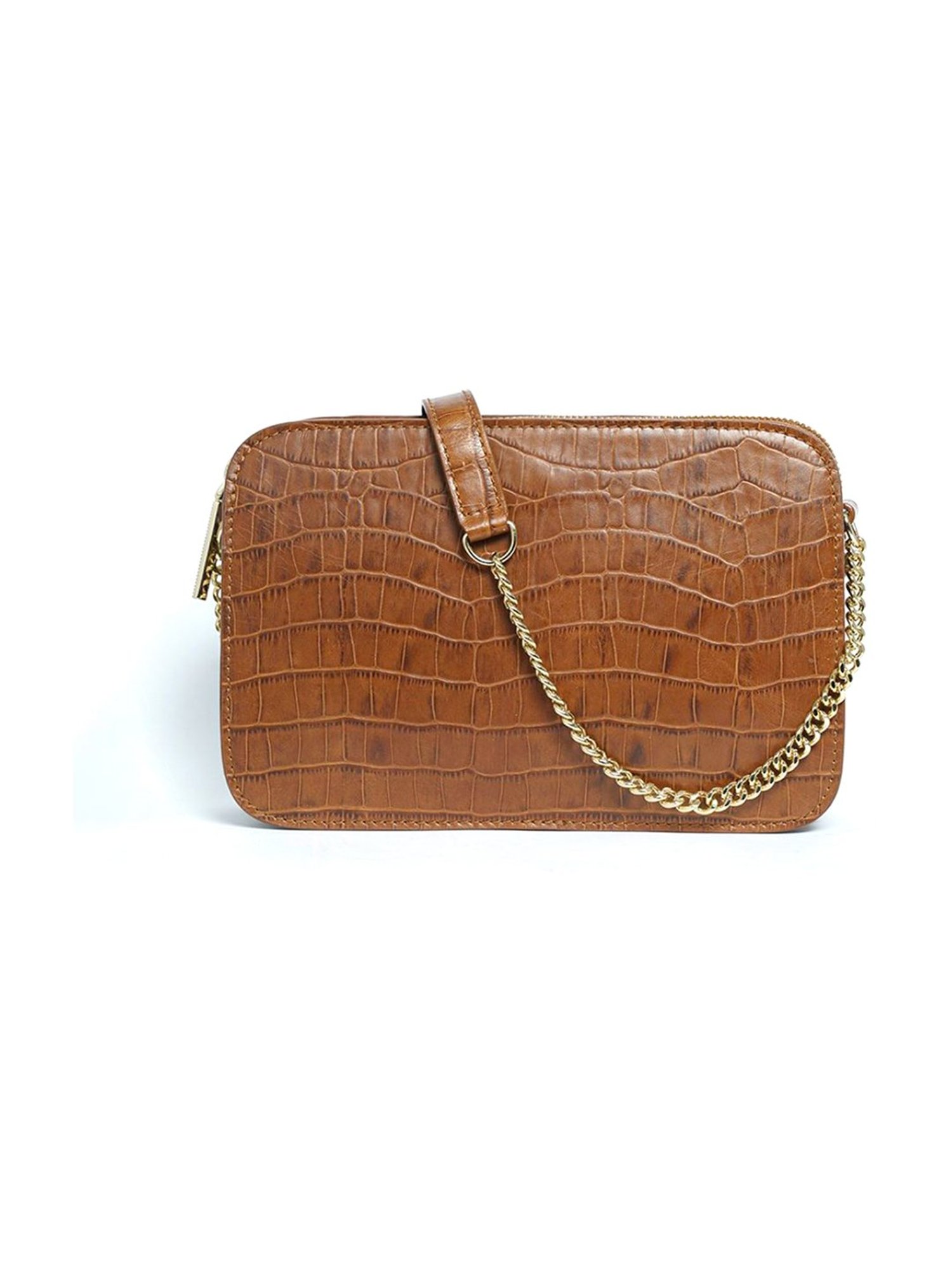 RI2K London Brown Leather Small Textured Cross Body Bag