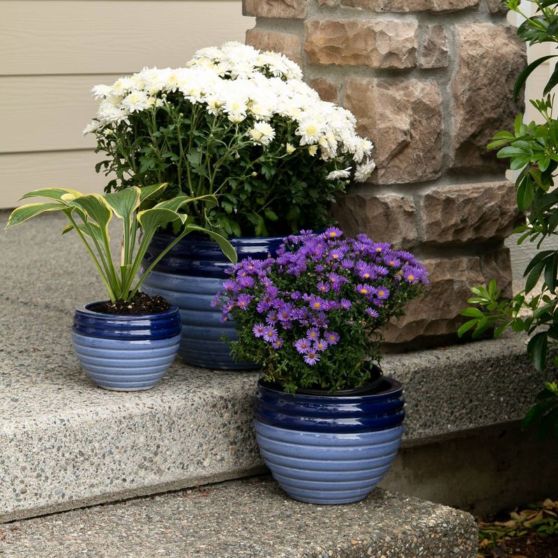 Set of 3 Indoor/Outdoor Ceramic Planters Duo Blue Tone - Zings & Thingz
