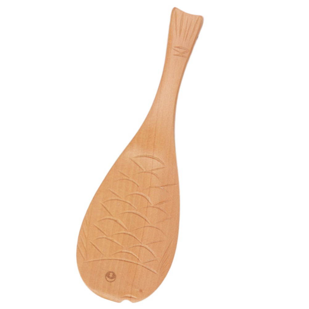 Vintage Japanese Style Fish Shape Wooden Soup Spoon Porridge Paddle Rice Spoon for Home (Lacquer Color)