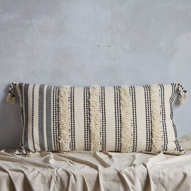 20"x40" Tufted Striped Throw Pillow Black/White - Patina Vie